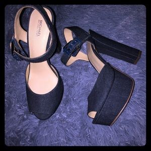 Michael Kors Peep Toe Platform Sandals - Denim